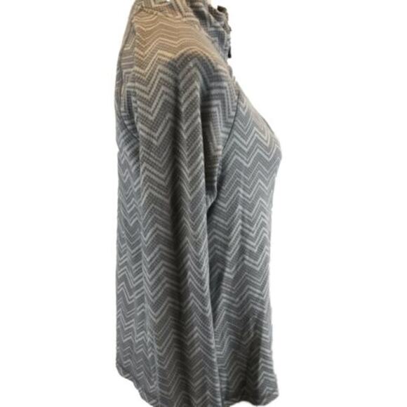 EDDIE BAUER Athletic Pullover 1/4 Zip Sweater Chevron Gray Knit Thumbhole Top - Picture 2 of 9